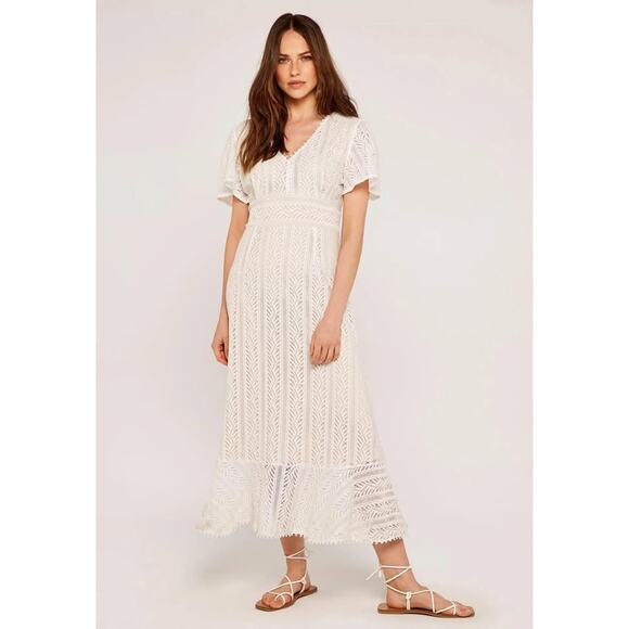 Apricot Women’s Medium Cream V Neck Lace Midi Dress - Picture 1 of 6